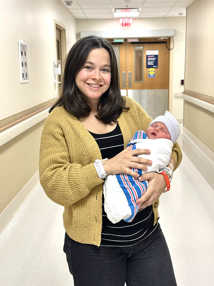 Rachel Trapanese with daughter Goldie Rose, the first baby born at HealthAlliance Hospital in 2025